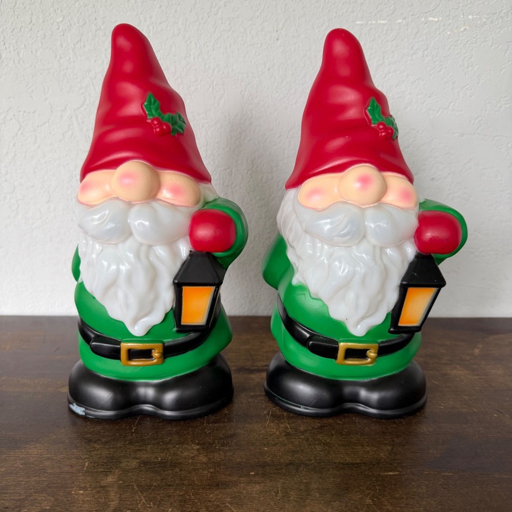 Holiday Time 11" Light Up Tabletop Gnome Santa Blow Mold Set 2 Christmas Holiday